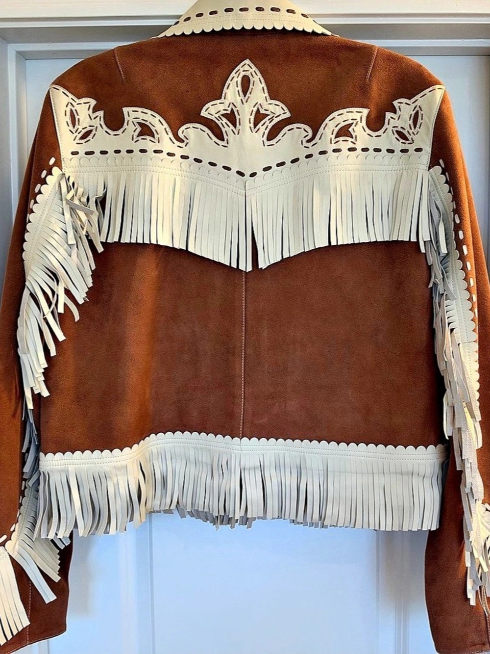 Double D Ranch Night Herding Jacket Western Fringe Brown & White Large - Picture 3 of 4